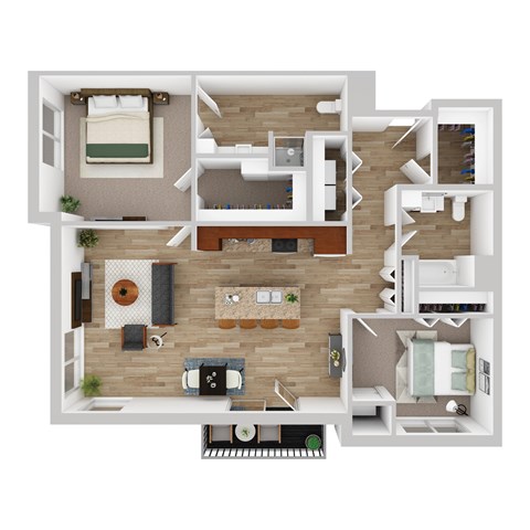 Floor plan for 2 beds, 2 baths, 1228 sqft